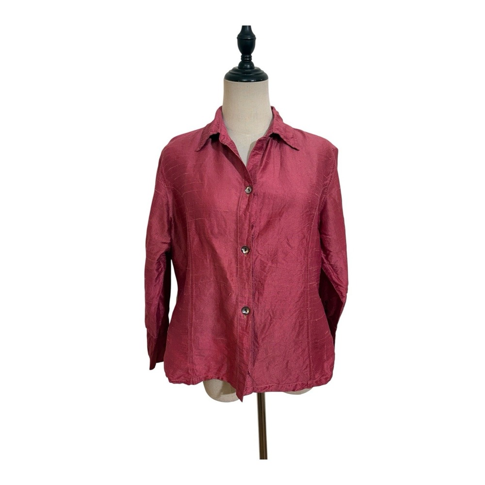 Anu By Natural Raw Silk Button Up Top Pink Sz M Capsule Basic Luxury Minimalist
